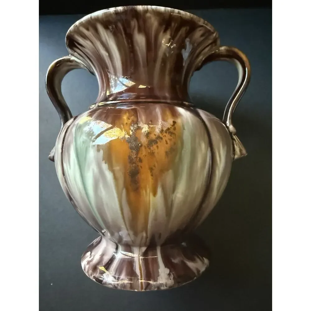 Vintage JASBA KERAMIK German Pottery Vase 1930s Drip Glaze Brown Handcrafted